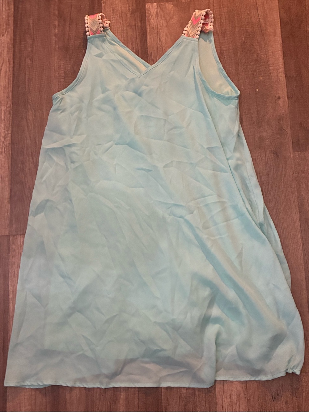 Peach Love California Mint Blue Slip Mini Dress with Pink Crochet Straps